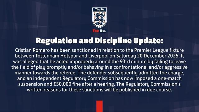 500彩票网平台-官方：热刺后卫罗梅罗遭追加停赛1场+罚款5万镑，无缘足总杯对维拉